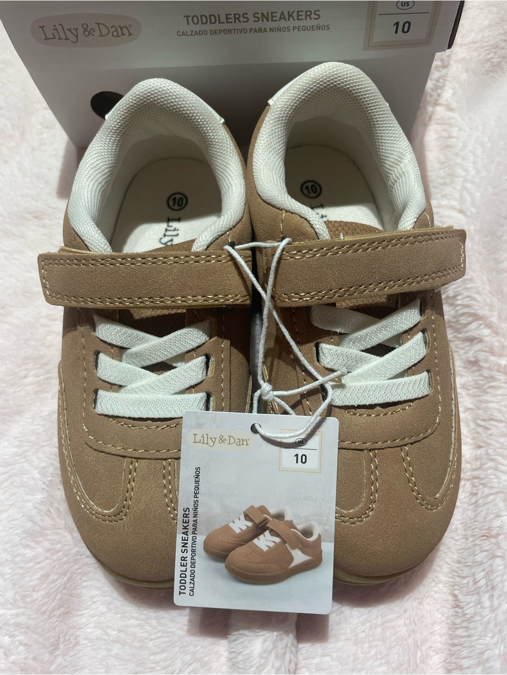 NWT Lily & Dan Tan and White Velcro Toddler Sneakers